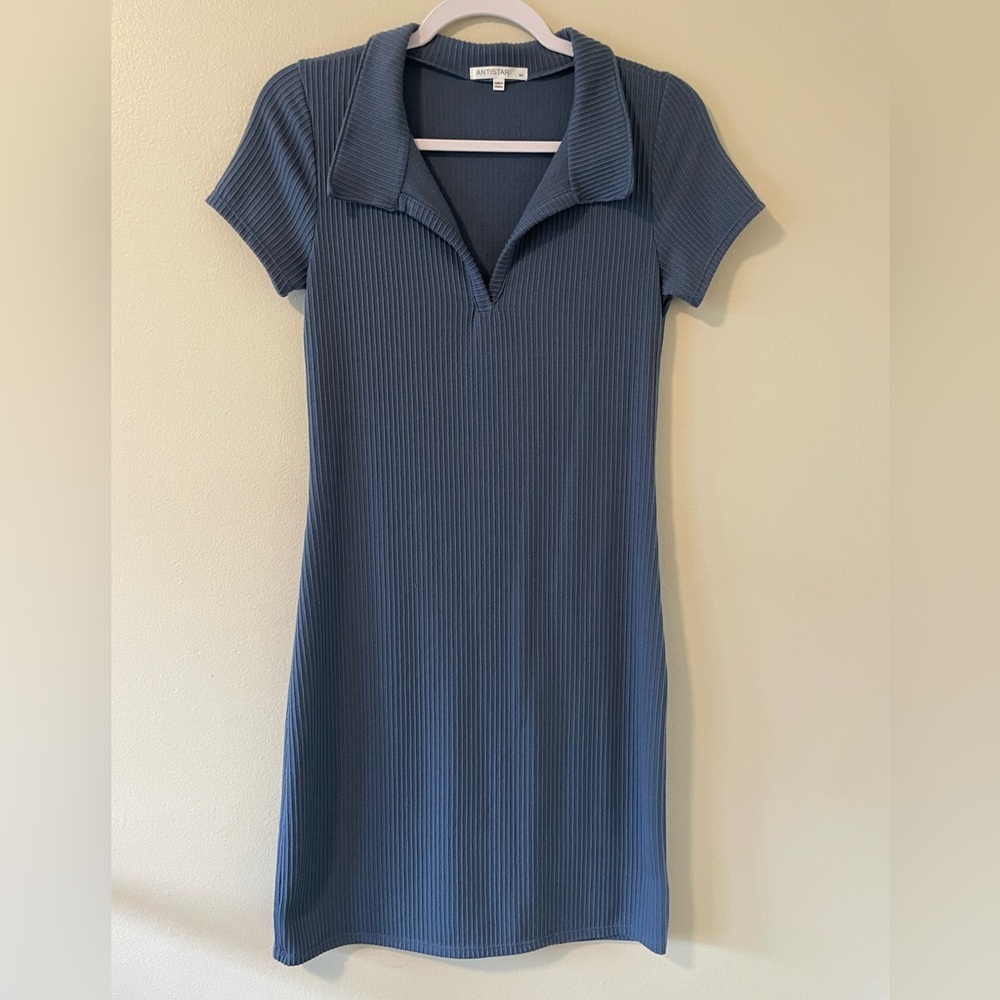 Antistar Blue Rib Knit Bodycon Mini Dress